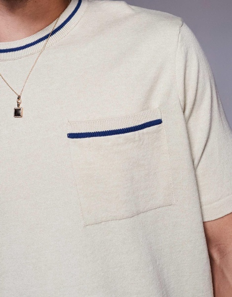 ASOS DESIGN relaxed boxy fit crew neck T-shirt with front pocket in cream