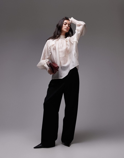 & Other Stories sheer volume blouse with frill detail in white