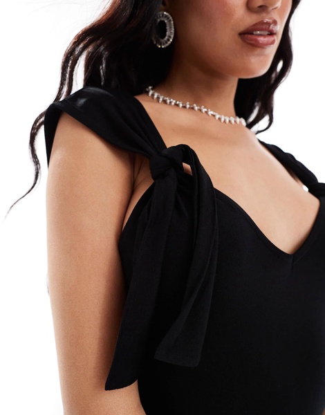 ASOS DESIGN knot strap detail midi dress in black
