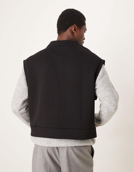 ASOS DESIGN oversized cropped sleeveless cardigan with embroidery in black