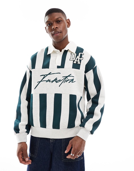 Bershka striped rugby polo in green and white