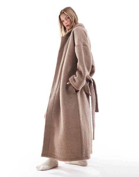 ASOS DESIGN borg maxi robe in brown