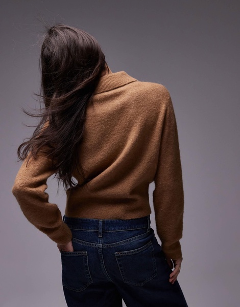 & Other Stories alpaca wool blend cardigan with collar in brown