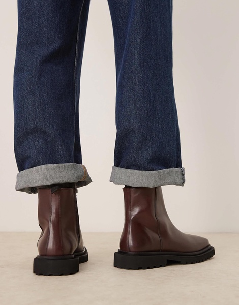 ASOS DESIGN chelsea boots in burgundy leather with zip
