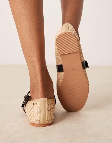 ASOS DESIGN Wide Fit Larson eyelet mary jane ballets in natural weave