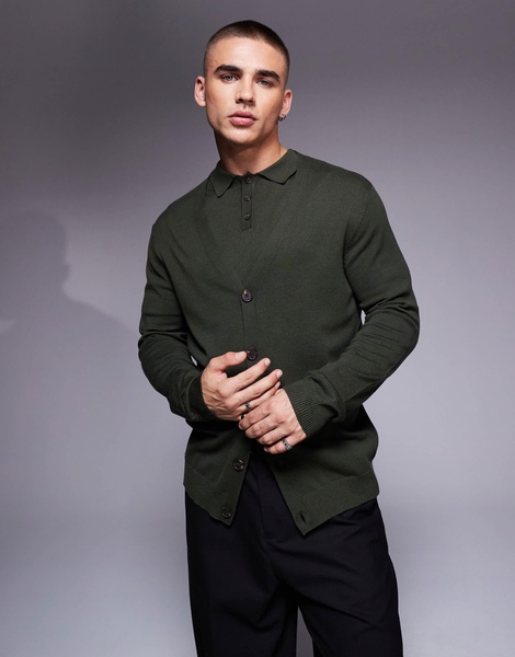 ASOS DESIGN knitted cardigan in dark green - part of a set