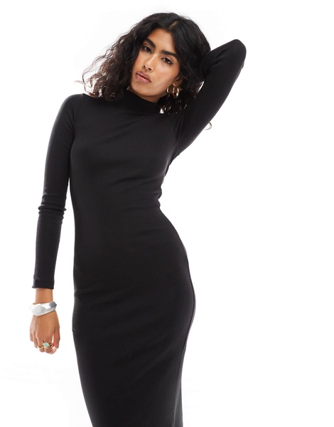 Brave Soul long sleeve jersey dress in black
