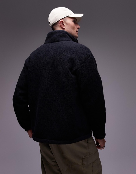 ARKET fleece pile jacket with two-way zip in dark blue