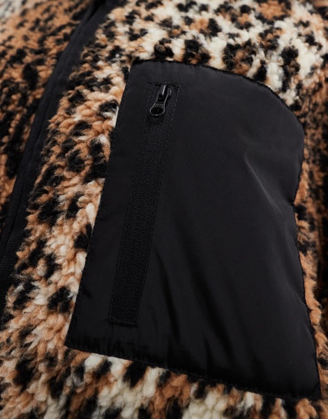 ASOS DESIGN borg fleece coat in leopard print
