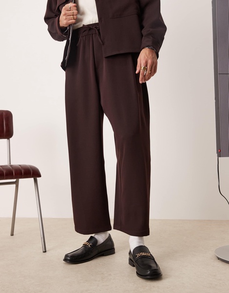 Bershka premium smart pants in burgundy - part of a set