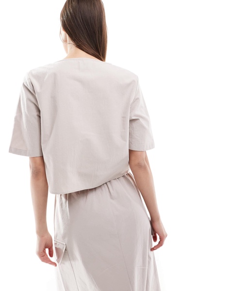 ASOS DESIGN tie front crop shirt in off-white