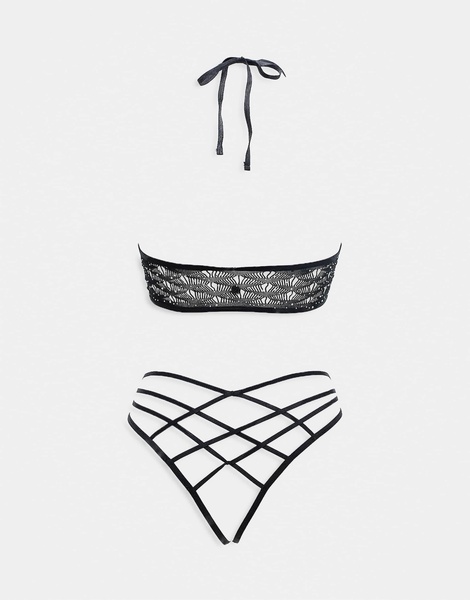 Ann Summers Roxie lace and strap detail crotchless set in black