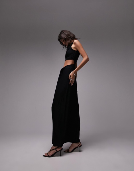 Topshop jersey draped cut out midi dress in black