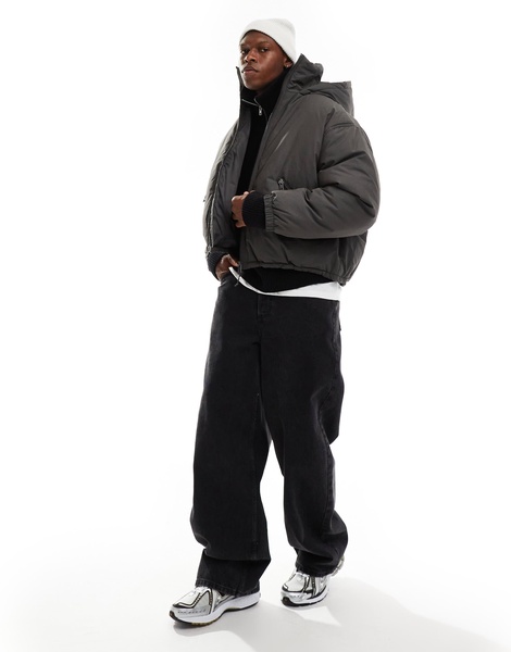 Weekday Floyd bomber puffer coat in dark gray