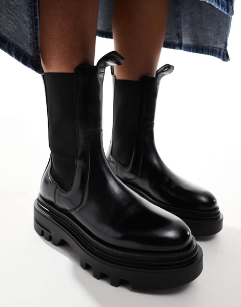 AllSaints Alex leather chunky chelsea boots in black