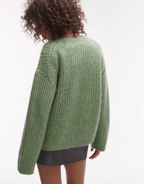 ARKET wool rich hairy knit sweater with mohair in green