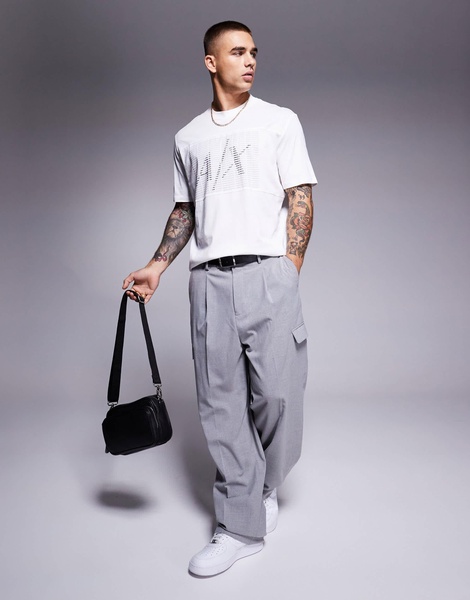 Armani Exchange boxy fit chest print T-shirt in off-white