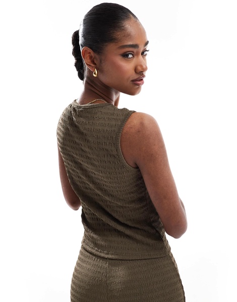 Brave Soul textured button down tank top in brown - part of a set
