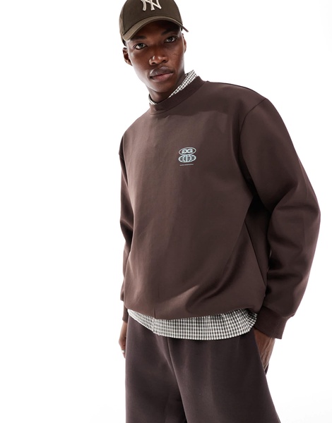 ASOS DESIGN oversized scuba sweatshirt with chest and back print in brown