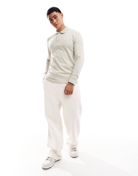 BOSS Orange passerby long sleeve polo shirt in beige