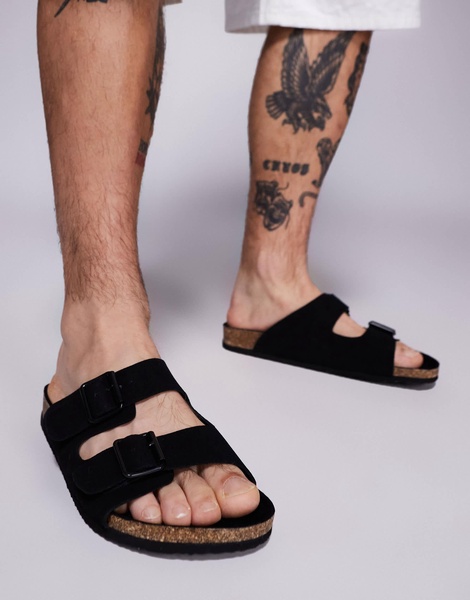 ASOS DESIGN two strap sandals in black with cork soles