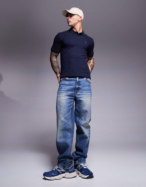 BOSS Orange Passenger tonal logo pique polo slim fit in navy