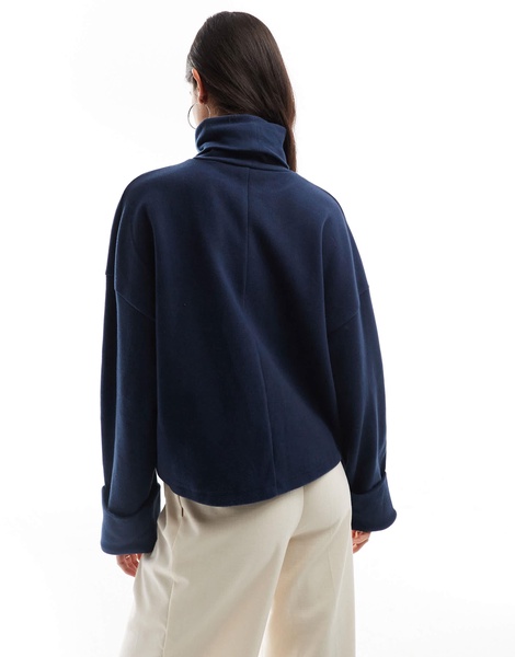 ASOS DESIGN supersoft turtleneck sweater with cuff detail in navy