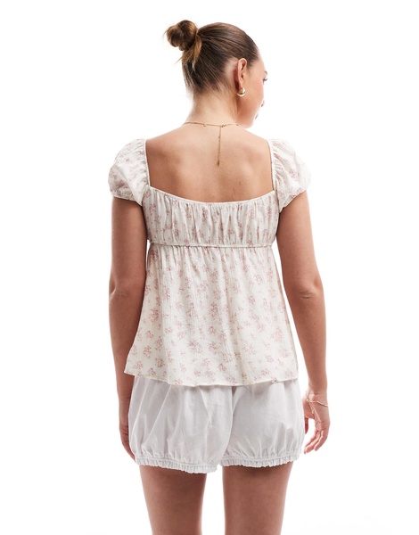 Bershka puff sleeve milkmaid top in ecru and pink floral