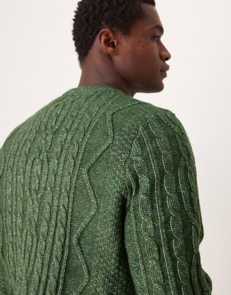 ASOS DESIGN heavyweight cable knit crew neck sweater in dark green