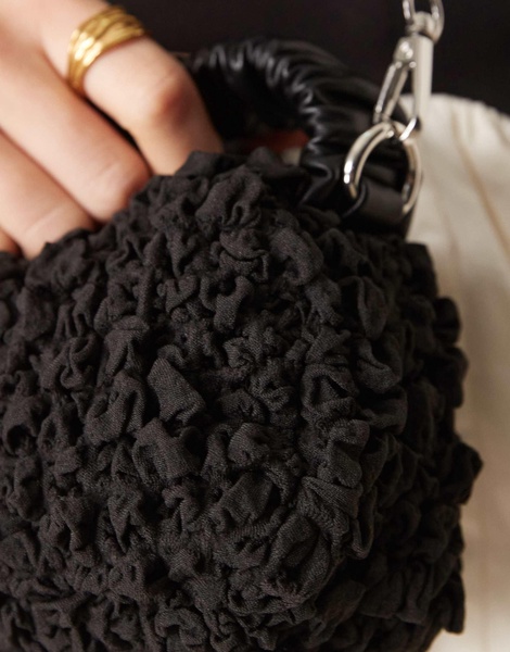 ASOS DESIGN ruched handle textured grab bag with detachable chain crossbody strap in black