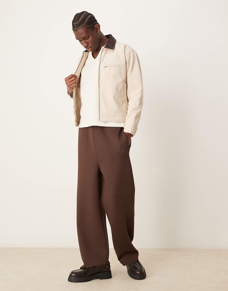 ASOS DESIGN oversized boxy waffle t-shirt with notch neck in cream