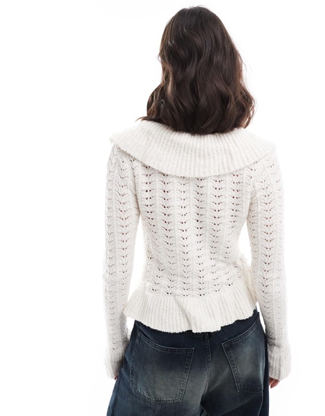 Bershka tie front cardigan in ecru