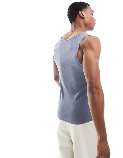 ASOS DESIGN muscle fit rib tank top in blue