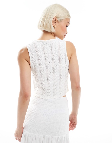 Bershka tie front knit vest in white