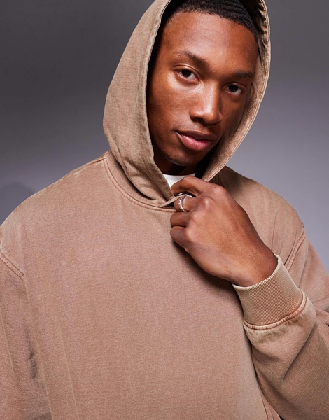 ASOS DESIGN oversized hoodie in washed brown - part of a set