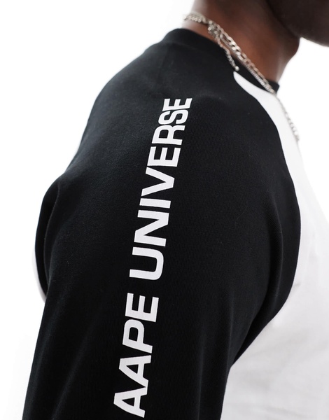 AAPE by A Bathing Ape raglan long sleeve T-shirt in white & black