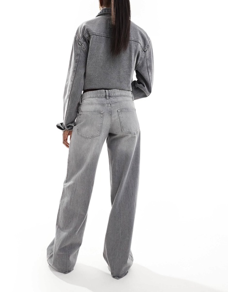Bershka baggy wide leg jeans in washed gray