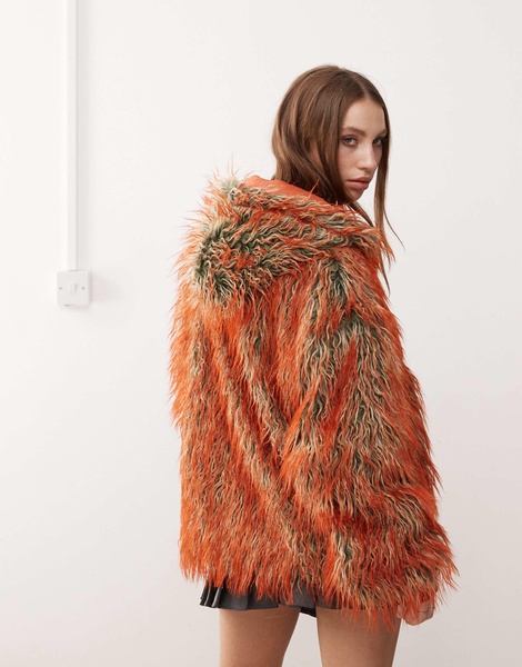 COLLUSION unisex overhead fur coat in orange