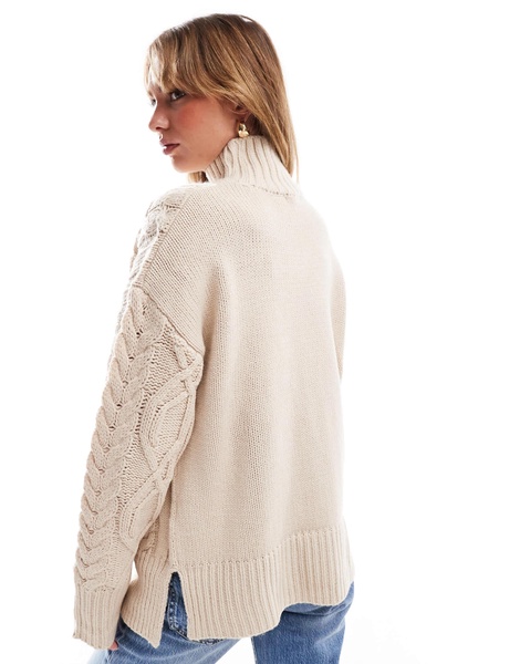 Brave Soul cable knit turtleneck sweater in stone