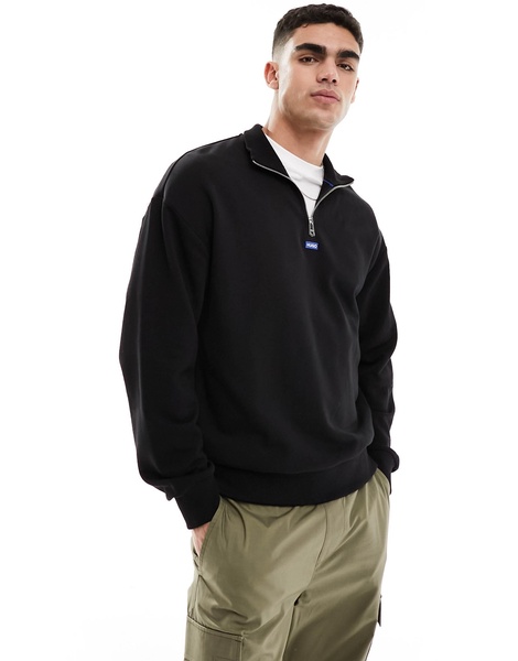 HUGO Blue quarter zip sweatshirt in black