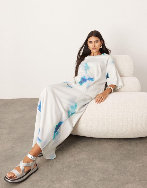 ASOS EDITION premium heavy weight textured jersey column maxi skirt in blurred print - part of a set