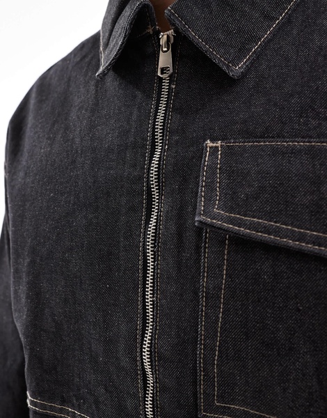 Bershka double pocket denim jacket in dark blue -set