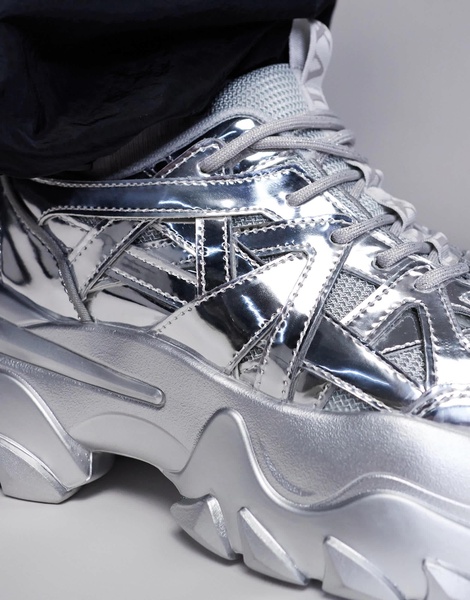 ASOS DESIGN sneakers in silver metallic with chunky soles