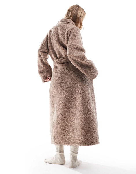ASOS DESIGN borg maxi robe in brown