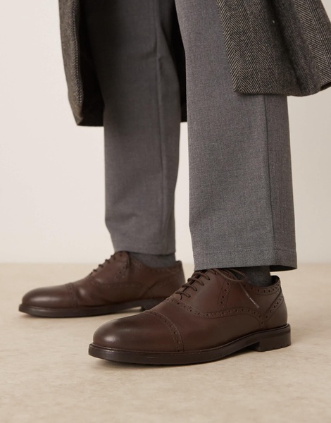 ASOS DESIGN lace up oxford shoes in brown leather with brogue detailing