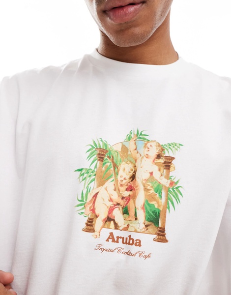 ASOS DESIGN oversized t-shirt in white with cherub chest print