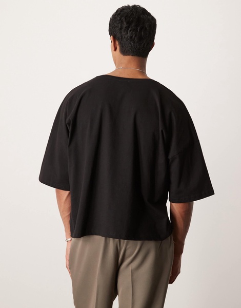 ASOS DESIGN oversized dropped shoulder boxy T-shirt with scoop neck in black