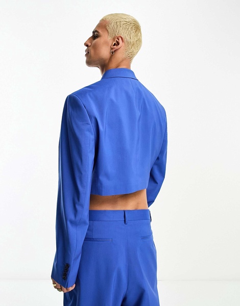 ASOS DESIGN cropped suit jacket in cobalt blue
