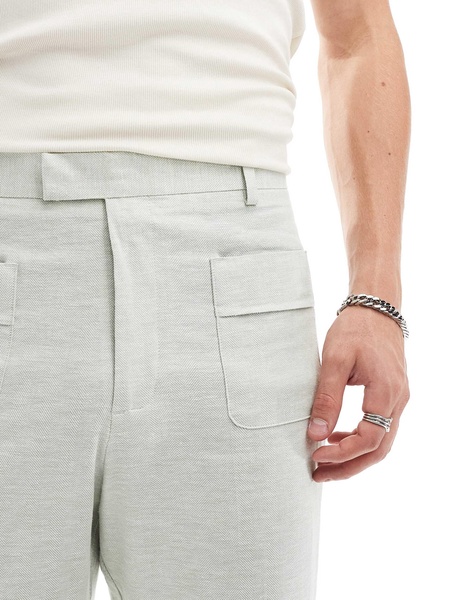 ASOS DESIGN smart high waist flared pants in sage green herringbone
