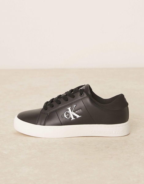 Calvin Klein Jeans classic cupsole leather sneakers in black and white